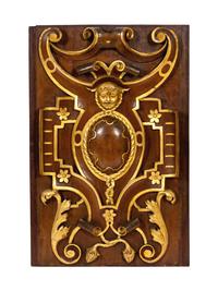 Six Italian Carved Walnut and Parcel Gilt Panels