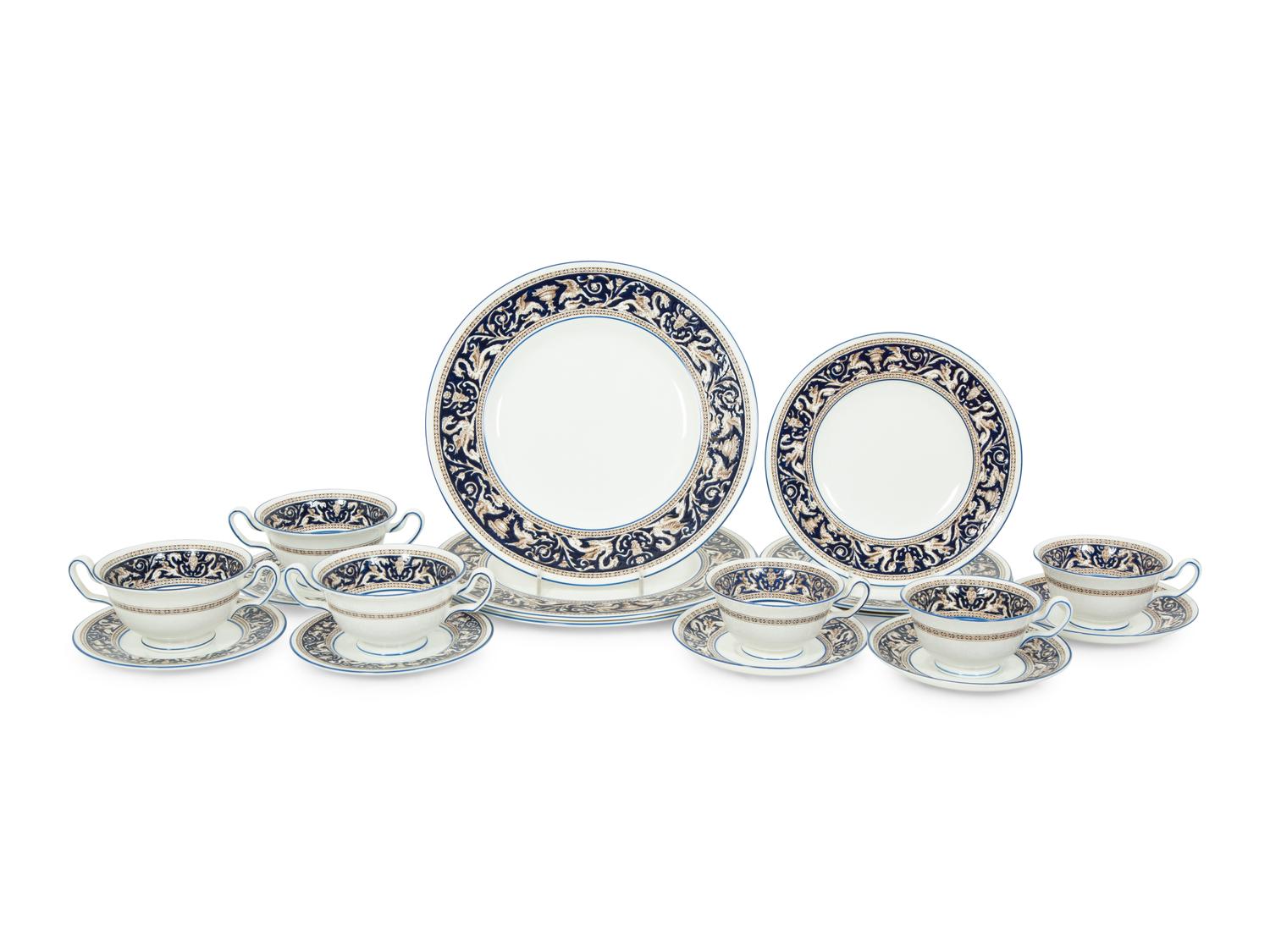 A Wedgwood Florentine Dark Blue Porcelain Dinner Service