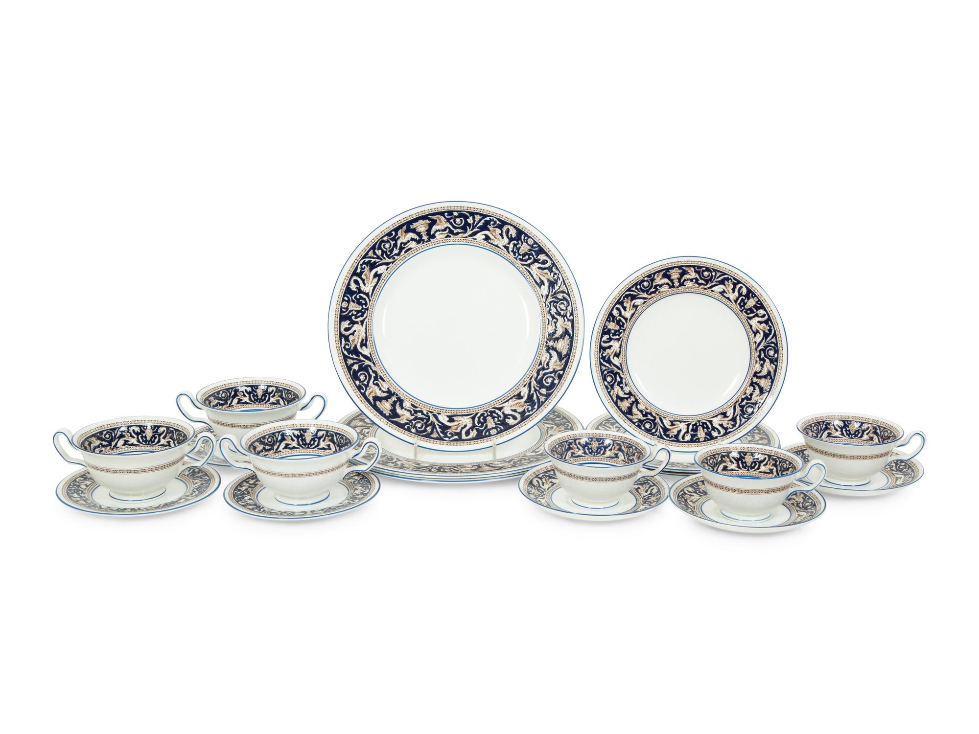 A Wedgwood Florentine Dark Blue Porcelain Dinner Service