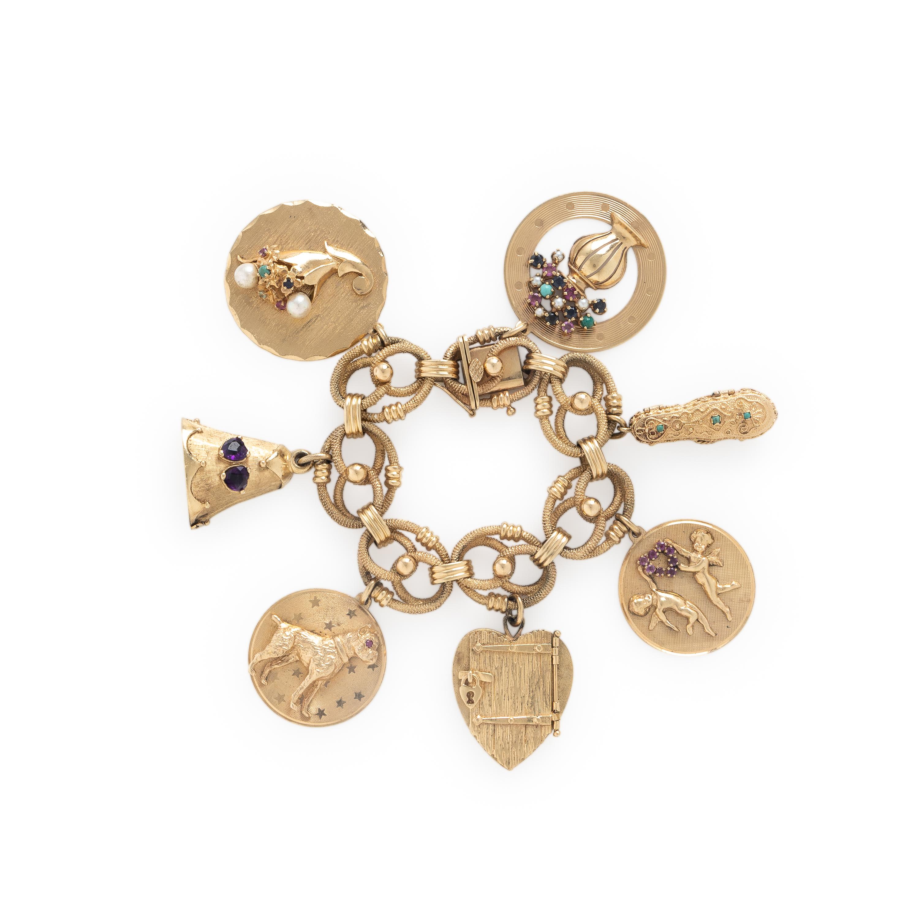 Yellow Gold and Multigem Charm Bracelet
