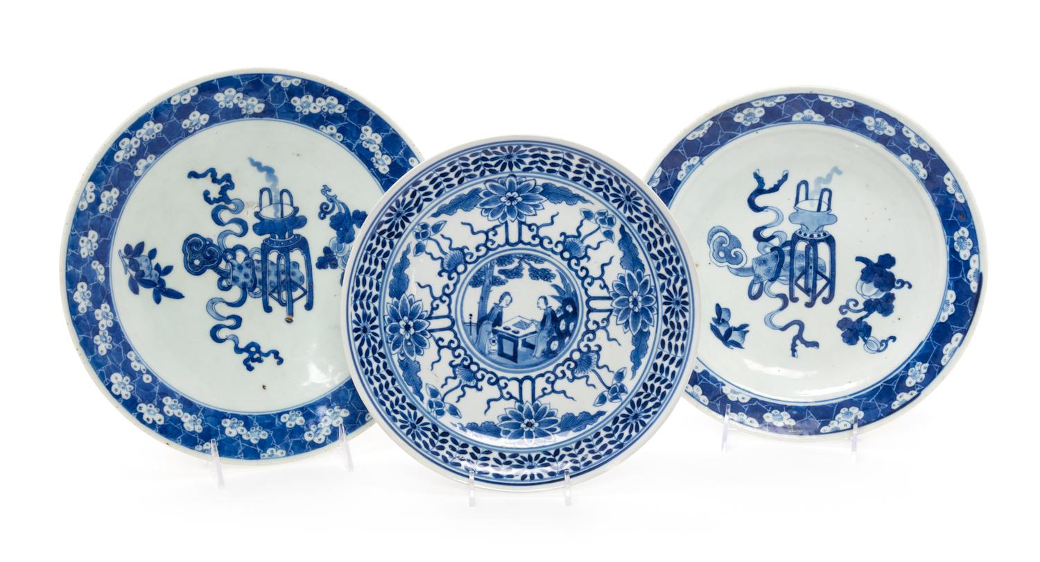 Three Chinese Blue and White Porcelain Plates Diameter of largest 11 1/4 inches. — 19TH CENTURY