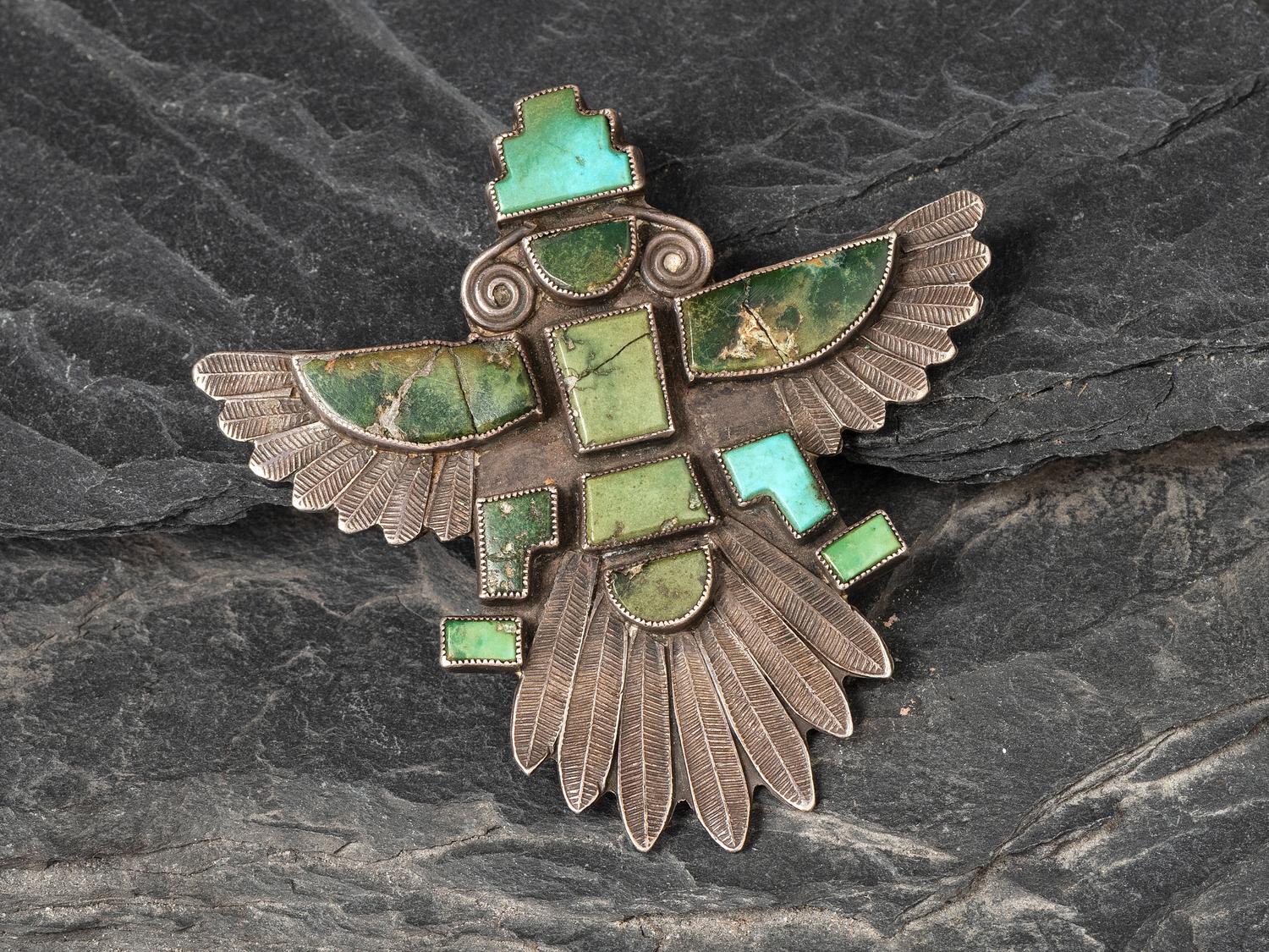 Zuni Knifewing Silver and Turquoise Pin