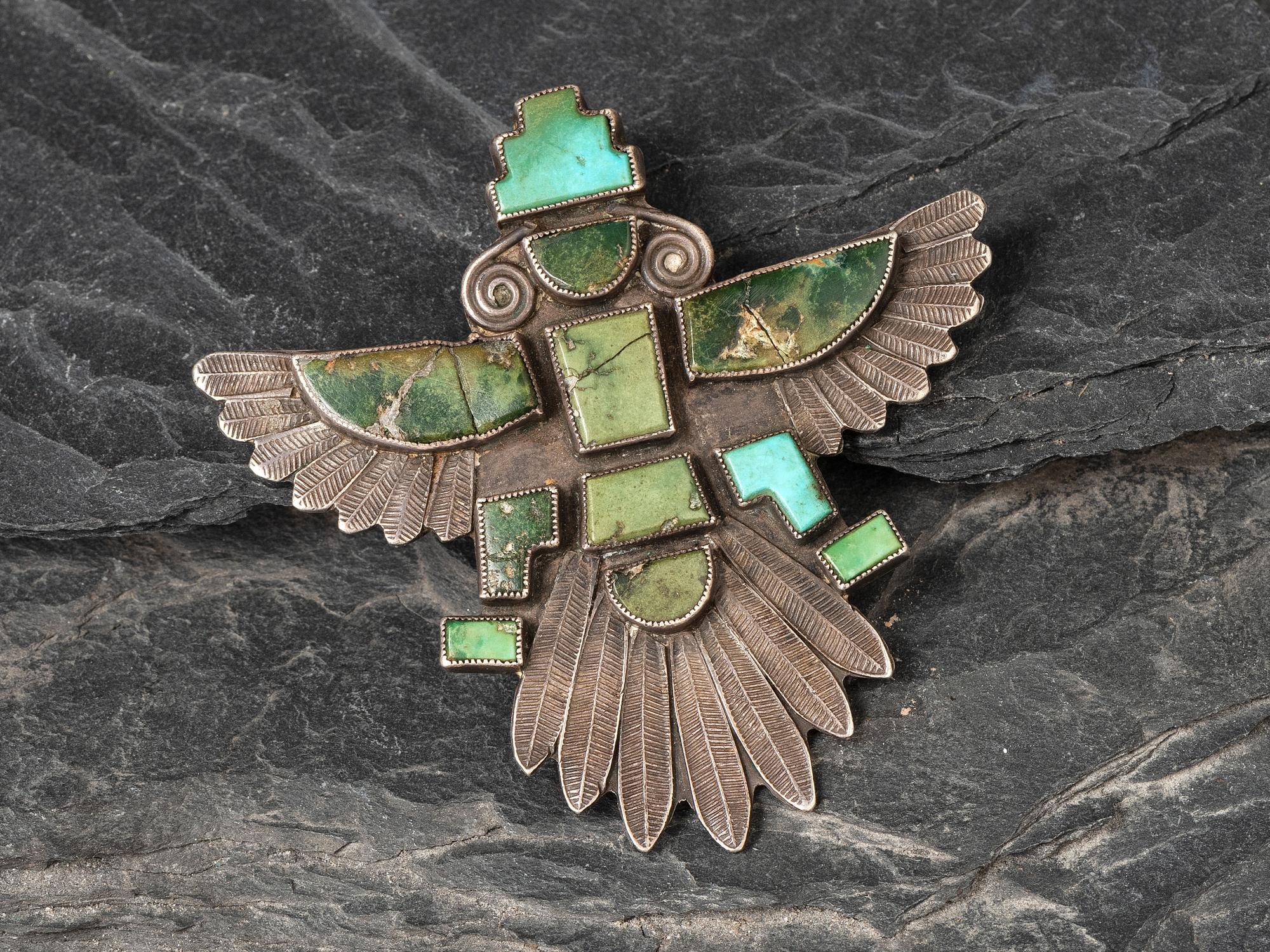Zuni Knifewing Silver and Turquoise Pin