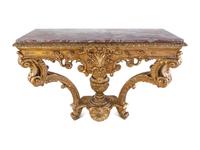 An Italian Carved Giltwood Marble-Top Console Table
