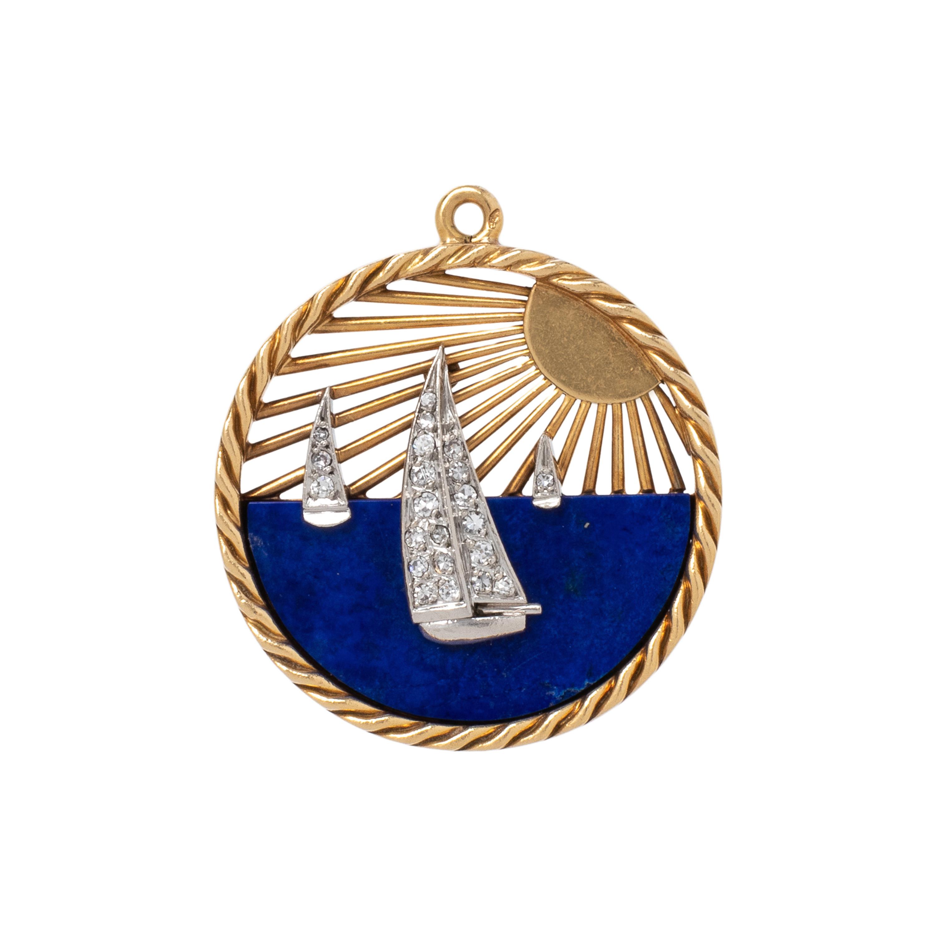 VAN CLEEF & ARPELS, FRENCH, DIAMOND AND LAPIS LAZULI SAILBOAT CHARM