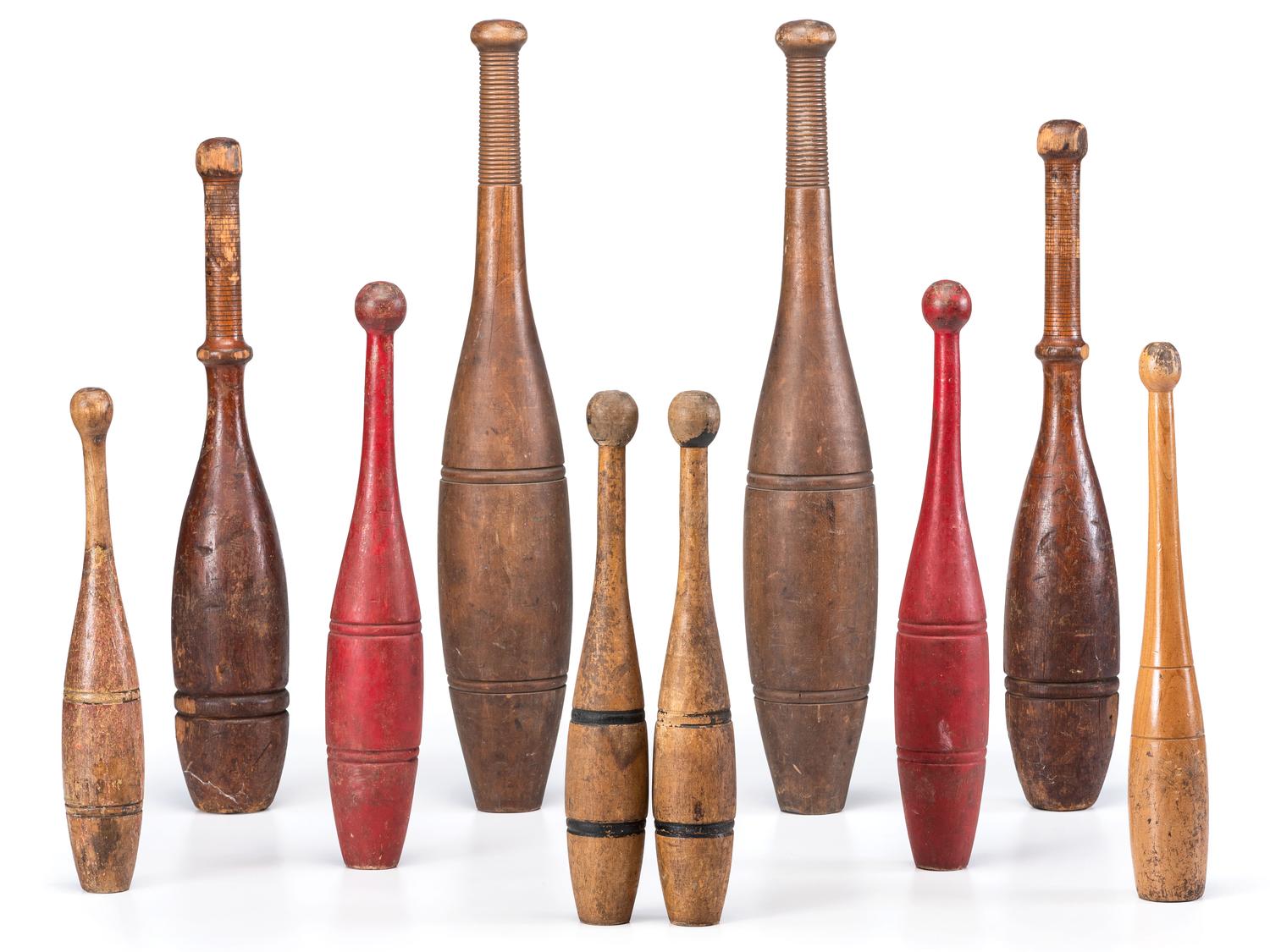 Ten Turned Wood Juggling Pins