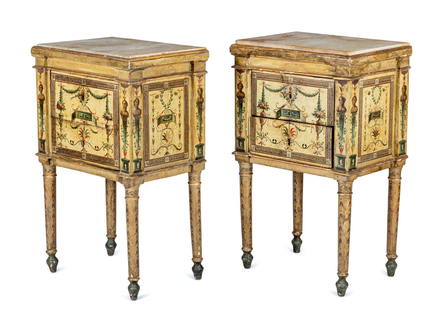 A Pair of North Italian Neoclassical Painted Commodini