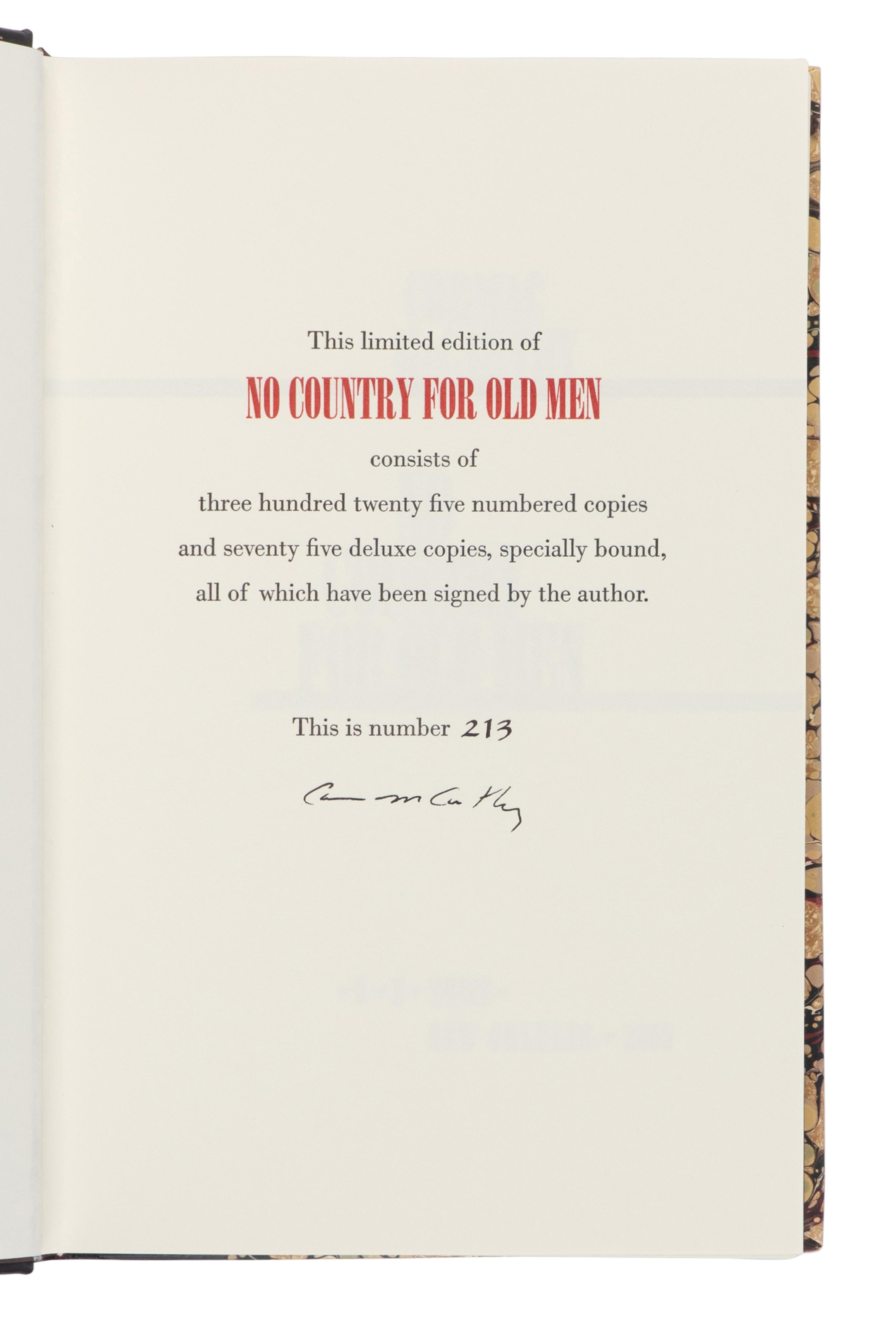 MCCARTHY, Cormac (1933-2023). No Country for Old Men . New Orleans: B.E. Trice, 2005.