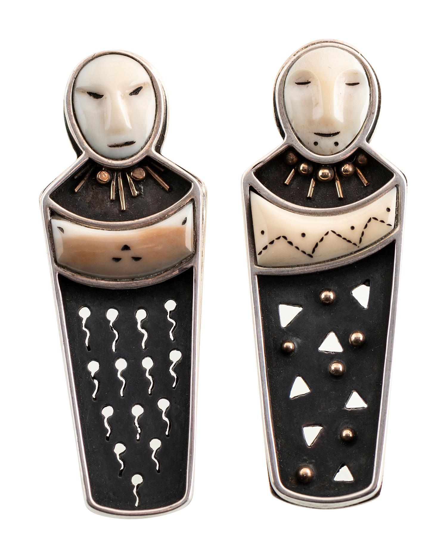Sterling Silver Figural Post Earrings, with 14K Gold Accents
