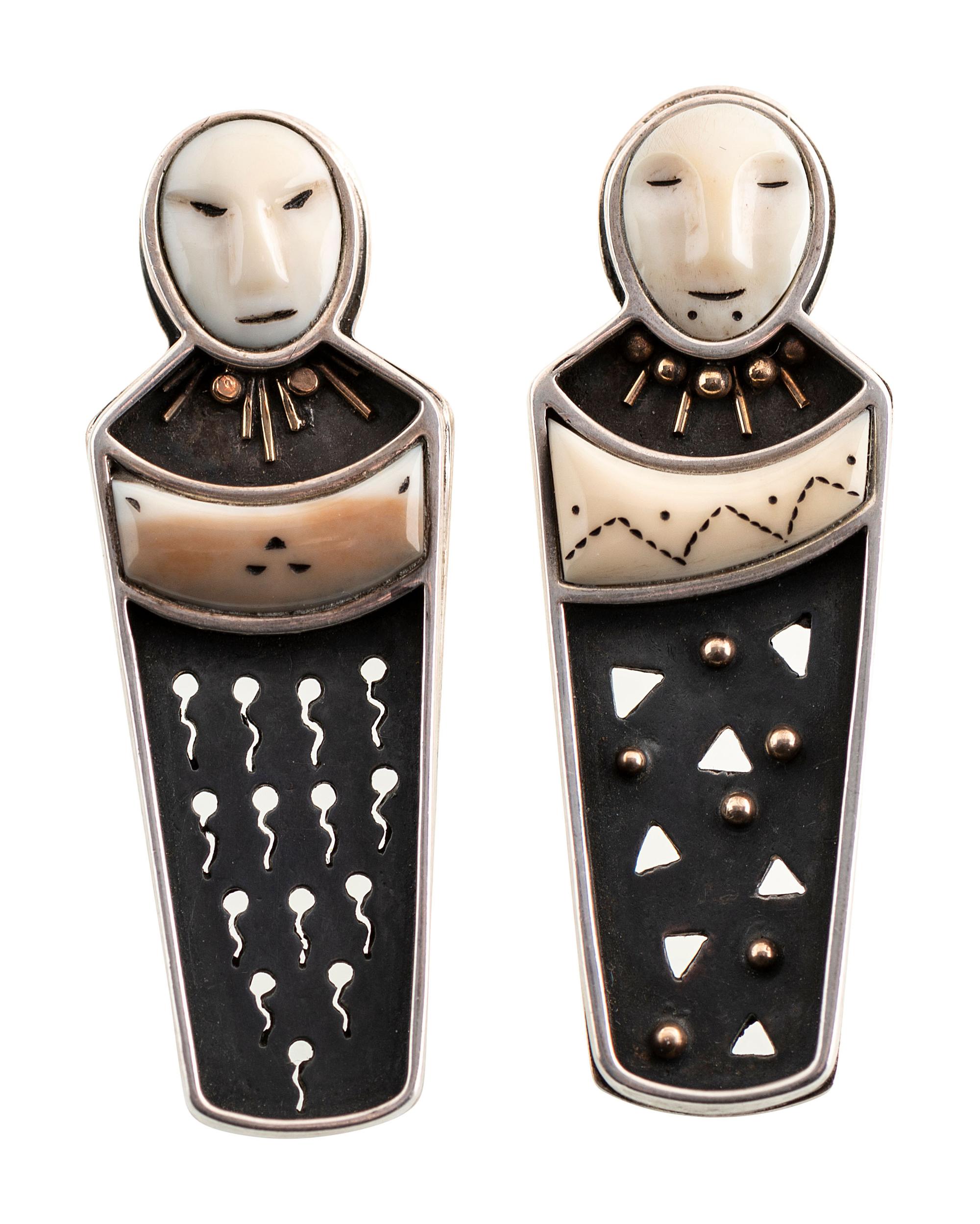 Sterling Silver Figural Post Earrings, with 14K Gold Accents