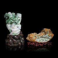 Two Chinese Jade and Jadeite Carvings, 20th Century 近代 翡翠擺件兩尊
