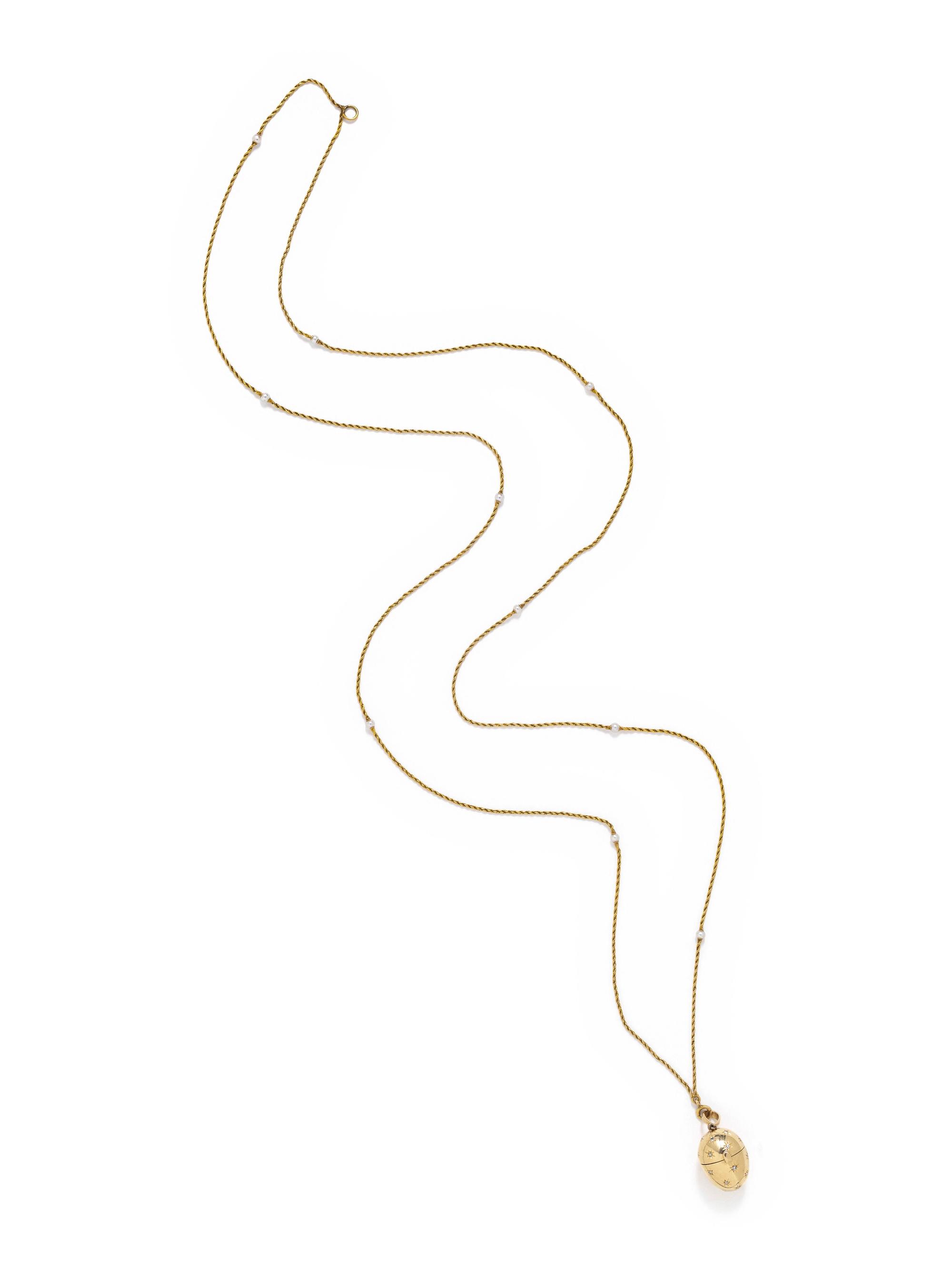 YELLOW GOLD, CULTURED PEARL AND DIAMOND LOCKET/NECKLACE