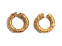 A Pair of Western Asiatic Gold Tubular Hoop Earrings