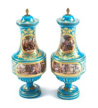 A Pair of Sevres Style Porcelain Vases and Covers Height 18 inches. — 19TH CENTURY