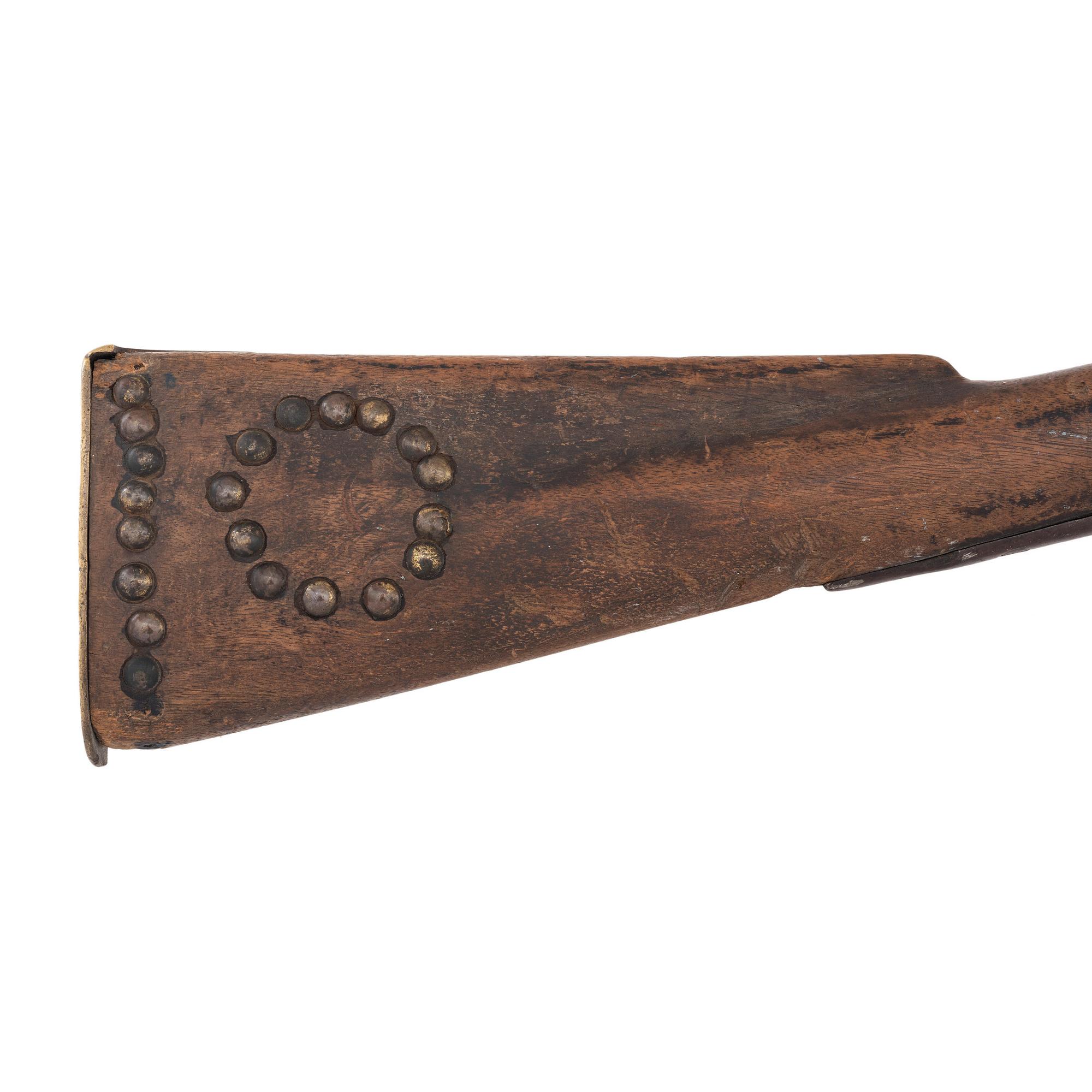 Native American Tacked & Decorated Percussion Trade Gun by Hollis & Sons