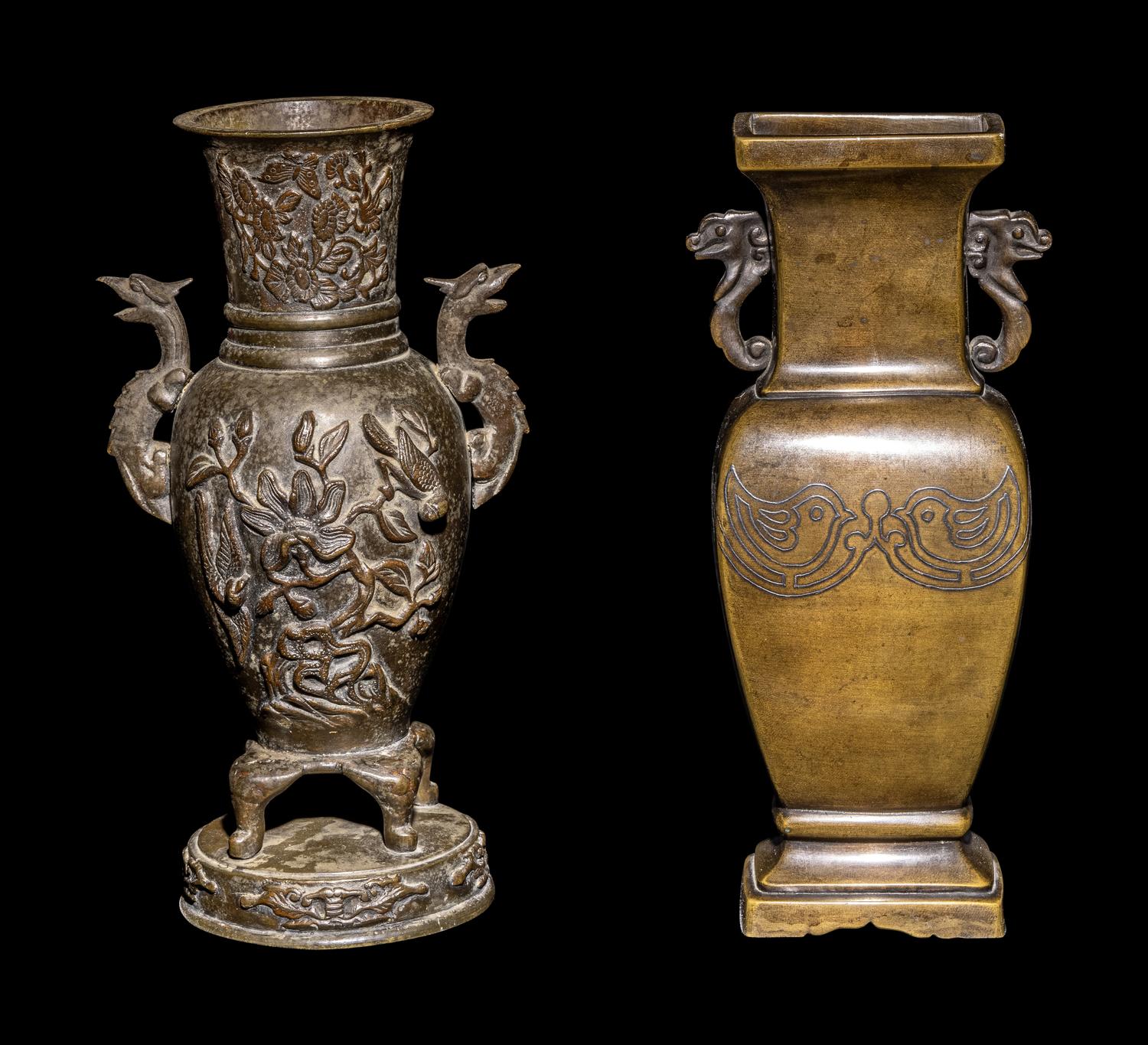 Two Japanese Bronze Vases