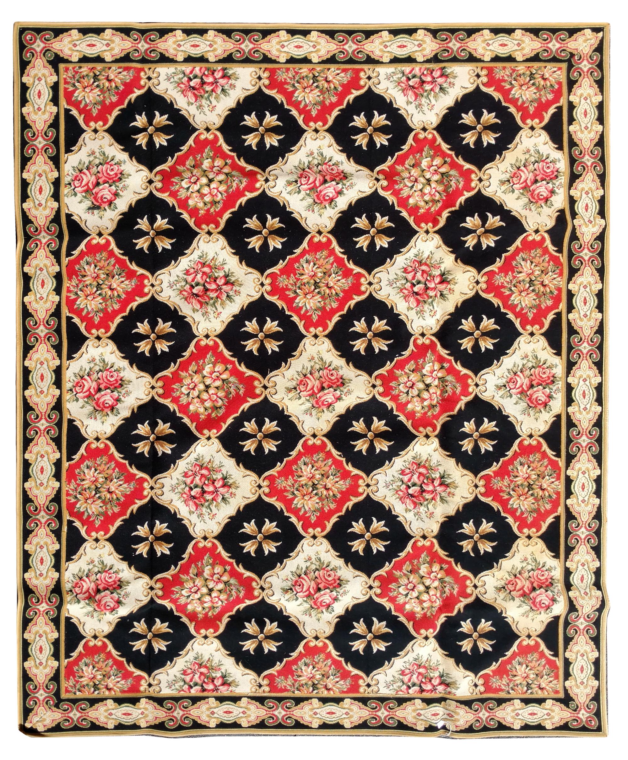 A Pair of Faux Needlepoint Rugs 12 feet 3 inches x 11 feet 3 inches.