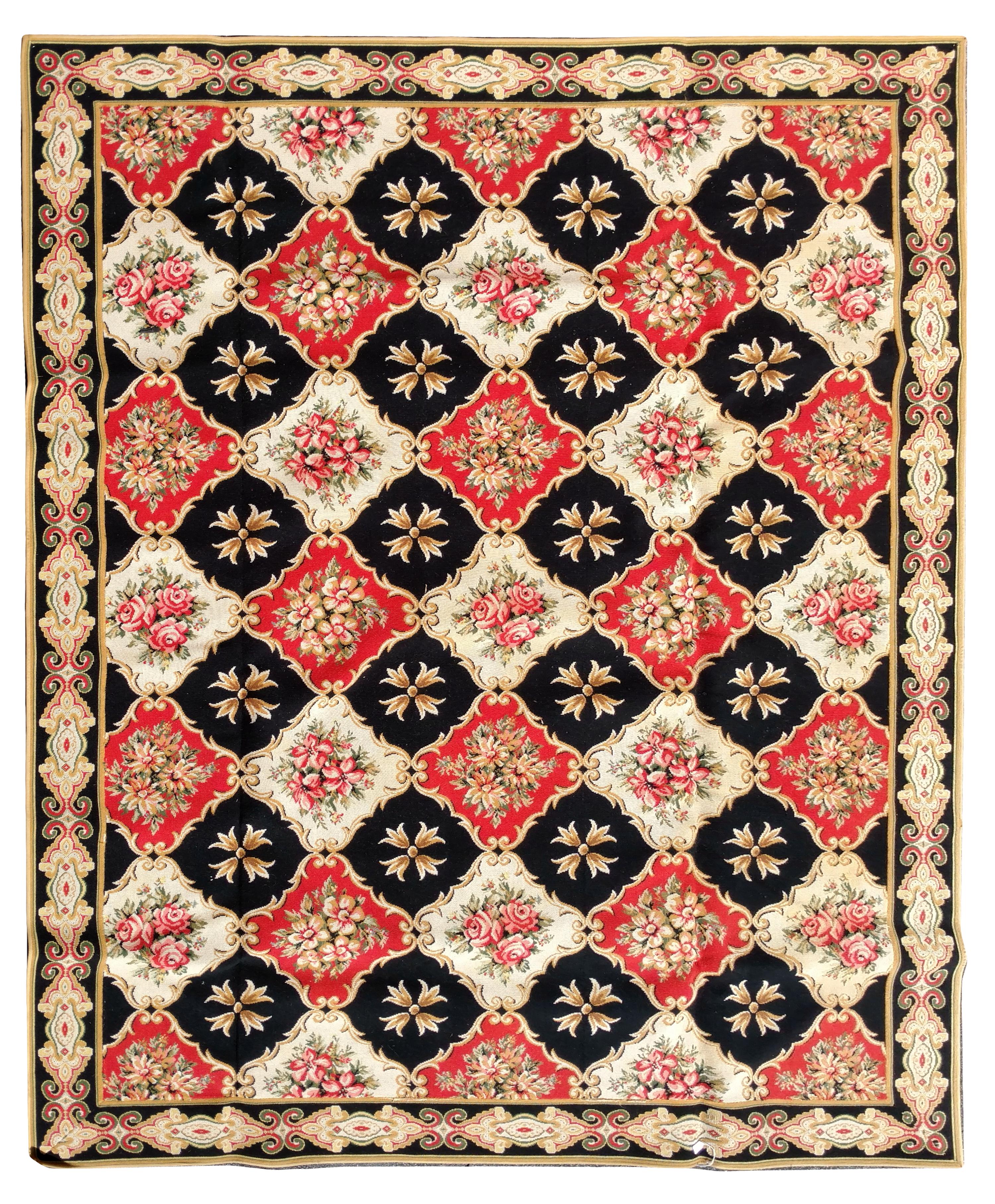 A Pair of Faux Needlepoint Rugs 12 feet 3 inches x 11 feet 3 inches.