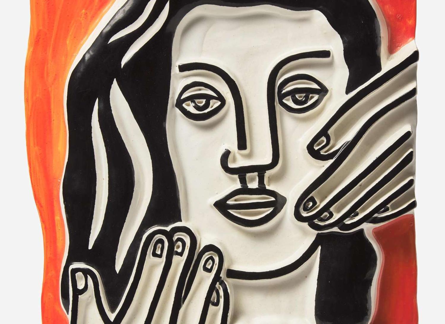 After Fernand Léger (French, 1881-1955) - Visage aux Deux Mains sur Fond Orange