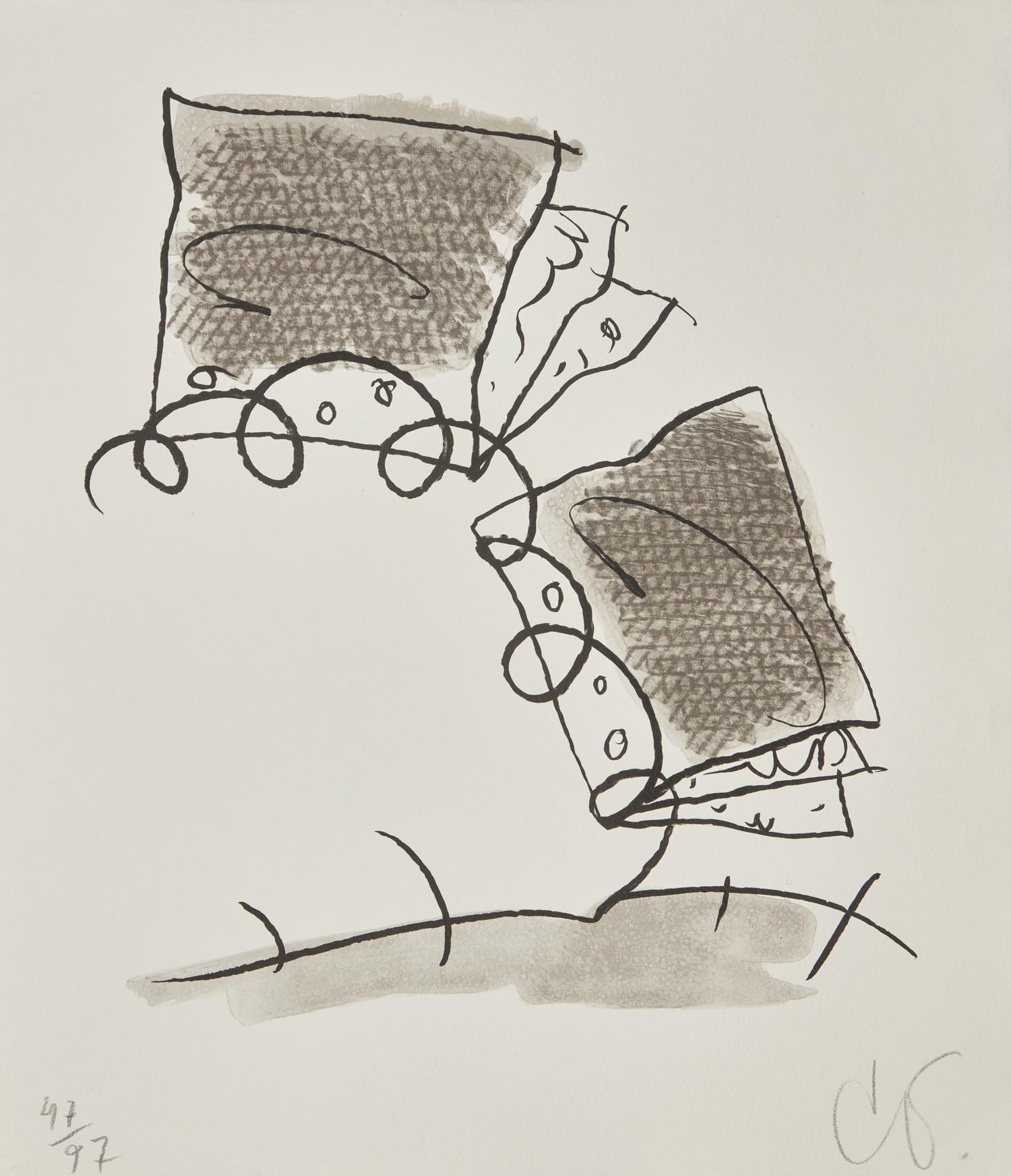 Claes Oldenburg (American, 1929-2022) — A pair of prints (The Spitzhacke, 1982, Superimposed on a Drawing of the Site by Emil Ludwig Grimm, 1822, 1982; Notebook Torn in Half , 1997)