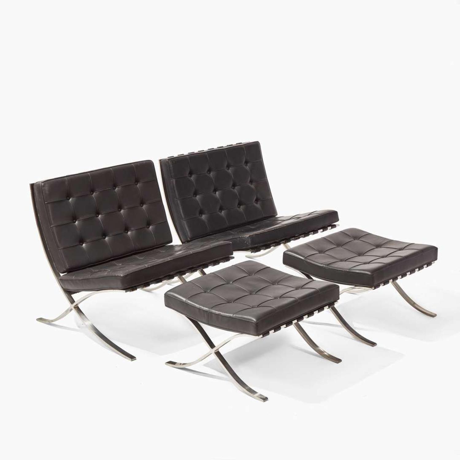 Ludwig Mies van der Rohe (German-American, 1886-1969) Pair of "Barcelona" Chairs and Ottomans, Knoll International, USA, designed 1929, the present lot 1974