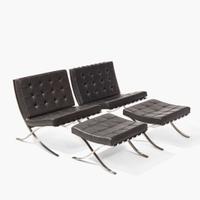 Ludwig Mies van der Rohe (German-American, 1886-1969) Pair of "Barcelona" Chairs and Ottomans, Knoll International, USA, designed 1929, the present lot 1974