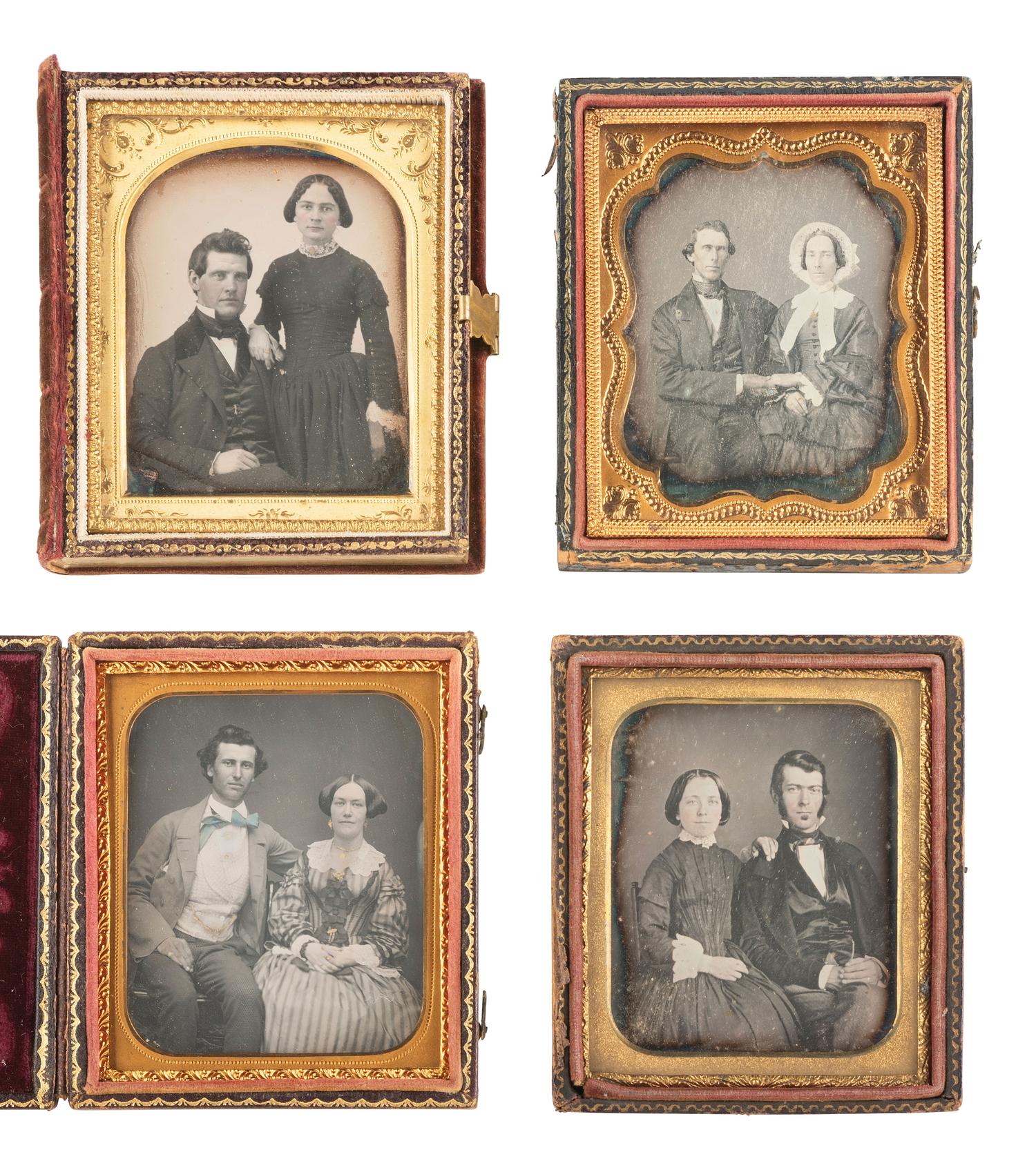 [EARLY PHOTOGRAPHY]. 16 sixth plate daguerreotype portraits of affectionately posed couples.