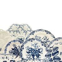 A Group of Blue and White Worcester and Other Porcelain Table Articles