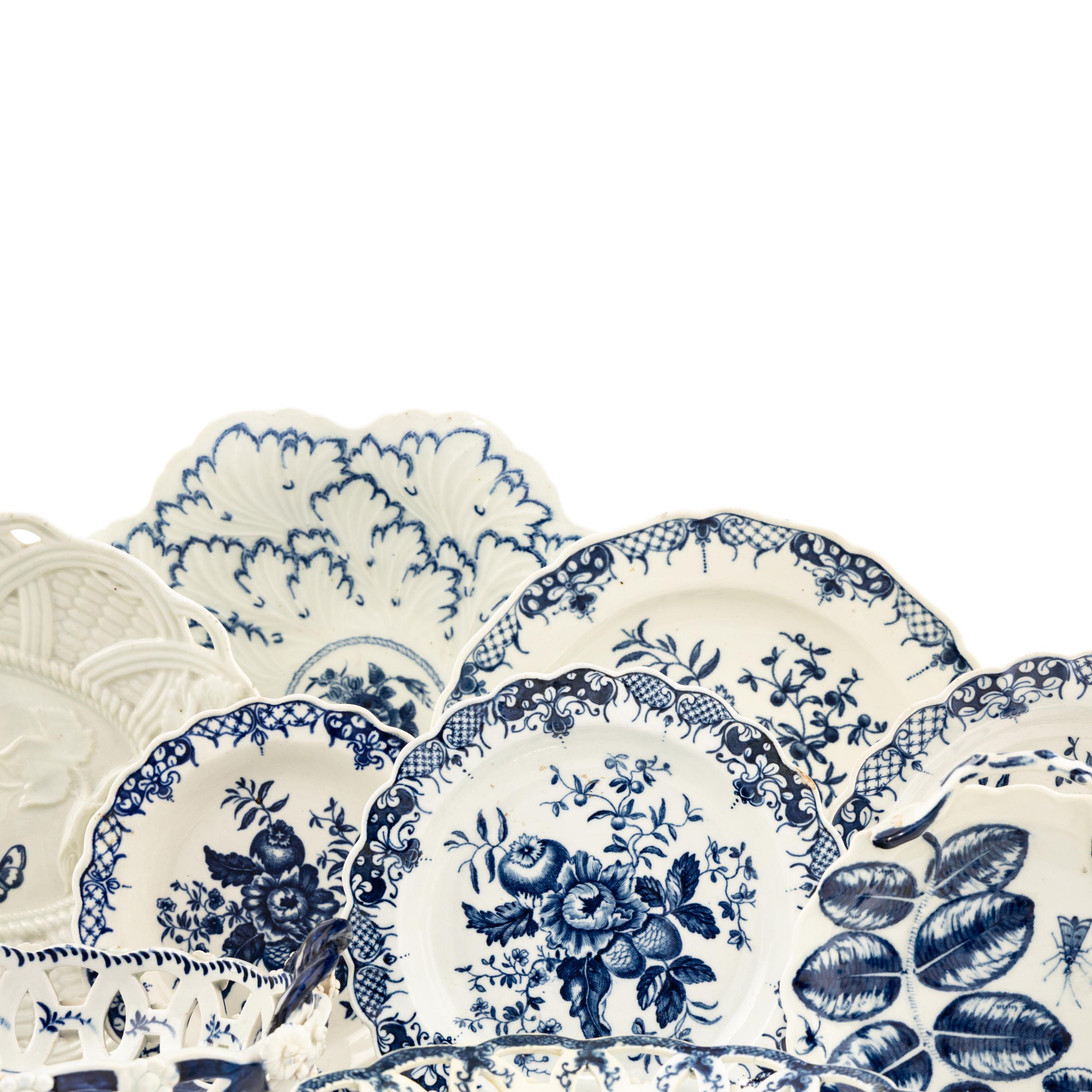 A Group of Blue and White Worcester and Other Porcelain Table Articles