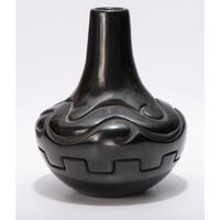 Deeply Carved Blackware Vase, with Avanyu AND Carved Blackware Jar