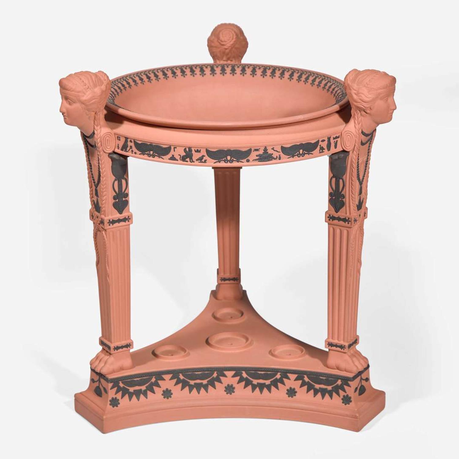 A Monumental Wedgwood Terracotta and Black Jasperware Egyptian Revival Perfume Burner UK, early 21st century