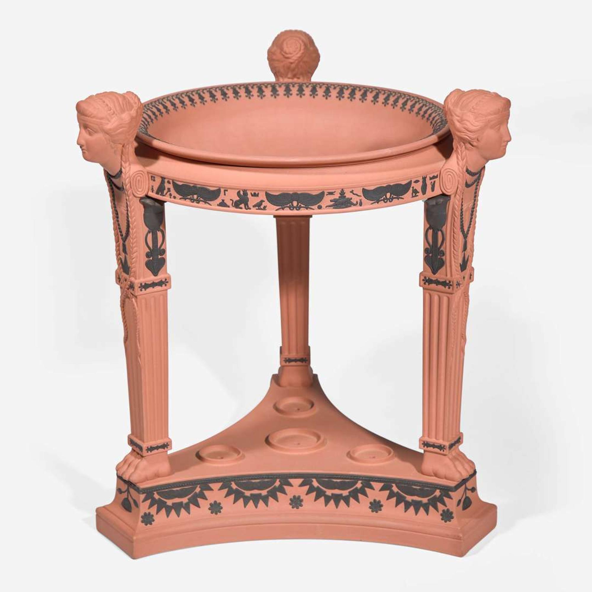 A Monumental Wedgwood Terracotta and Black Jasperware Egyptian Revival Perfume Burner UK, early 21st century
