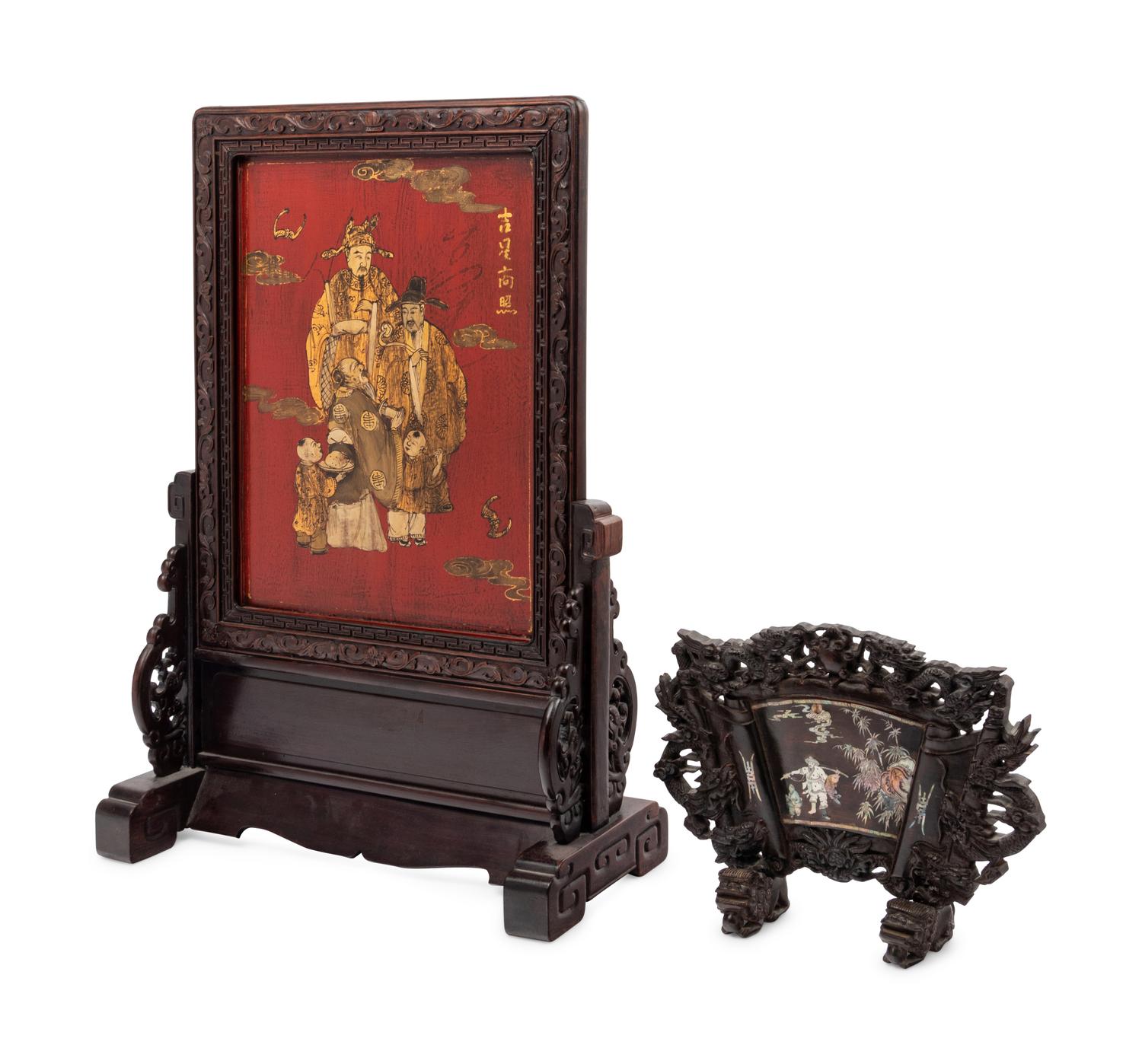 Two Chinese Hardwood Table Screens