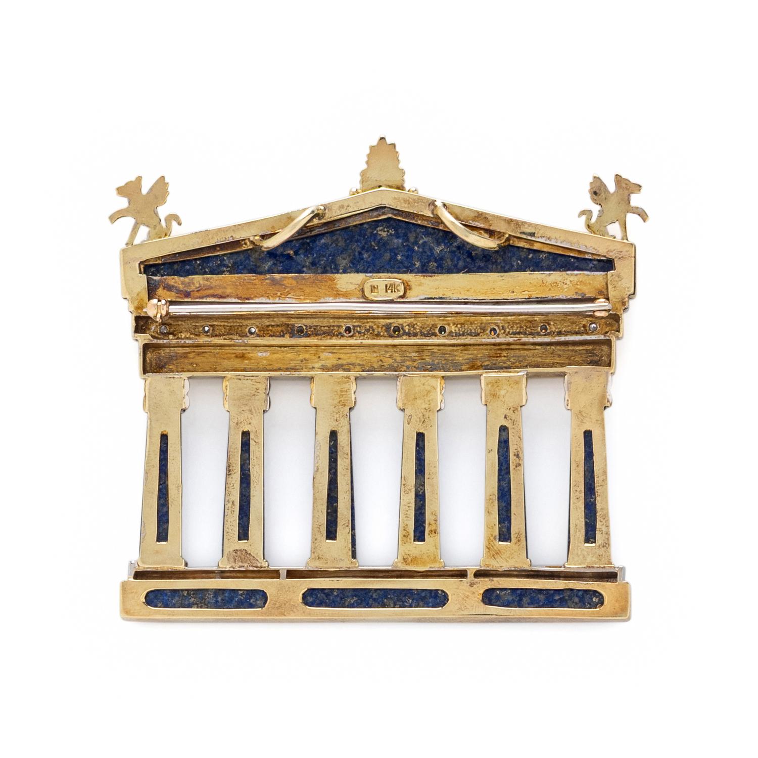 LAPIS LAZULI, DIAMOND, AND GOLD ARCHITECTURAL PENDANT
