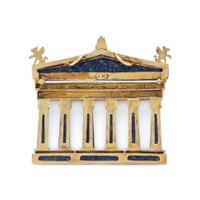 LAPIS LAZULI, DIAMOND, AND GOLD ARCHITECTURAL PENDANT