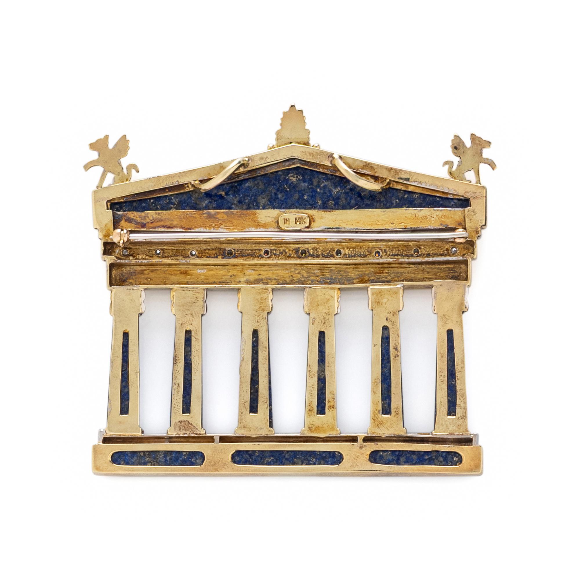 LAPIS LAZULI, DIAMOND, AND GOLD ARCHITECTURAL PENDANT