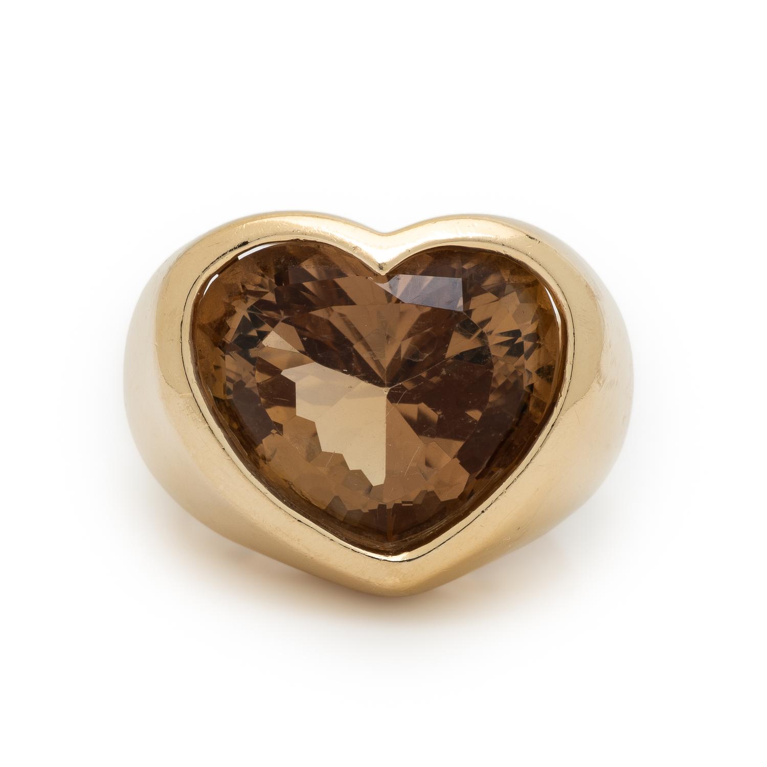 Smoky Quartz and Yellow Gold Heart Ring