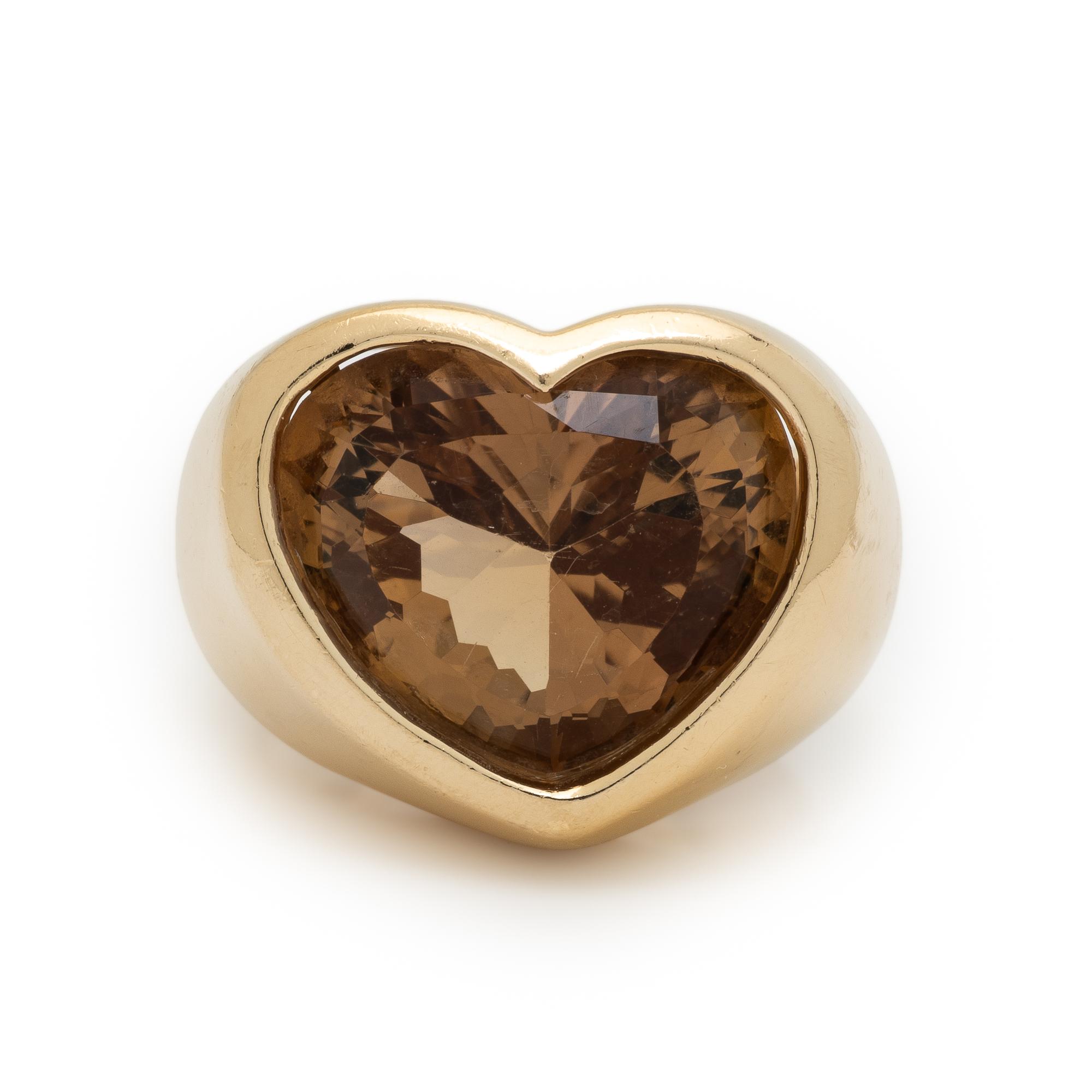 Smoky Quartz and Yellow Gold Heart Ring