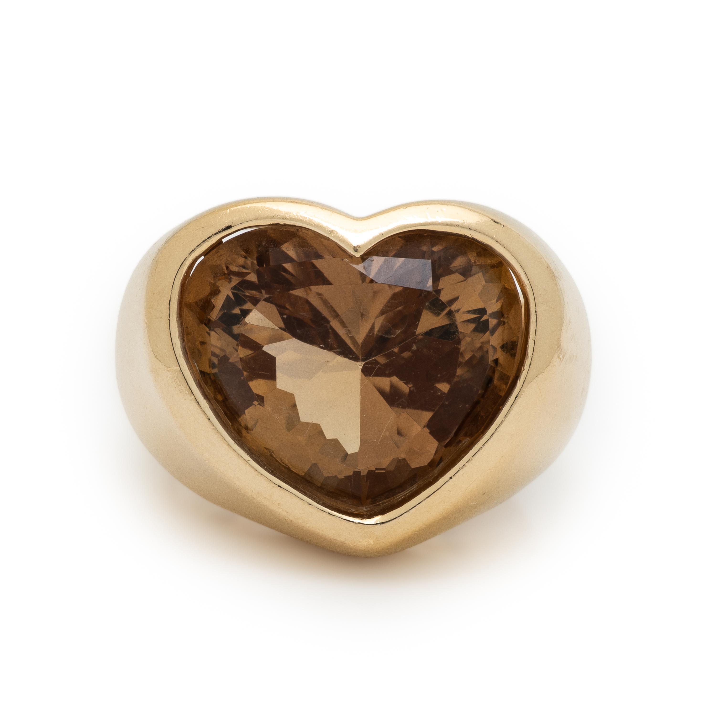 Smoky Quartz and Yellow Gold Heart Ring