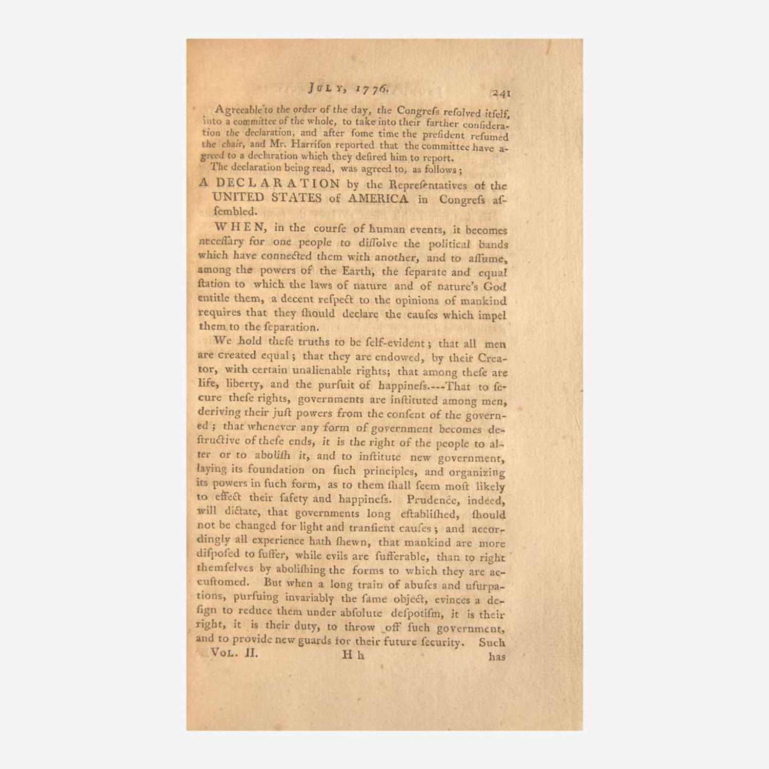 [Americana] [Declaration of Independence] Journals of Congress. Containing the Proceedings From January 1, 1776, to January 1, 1777