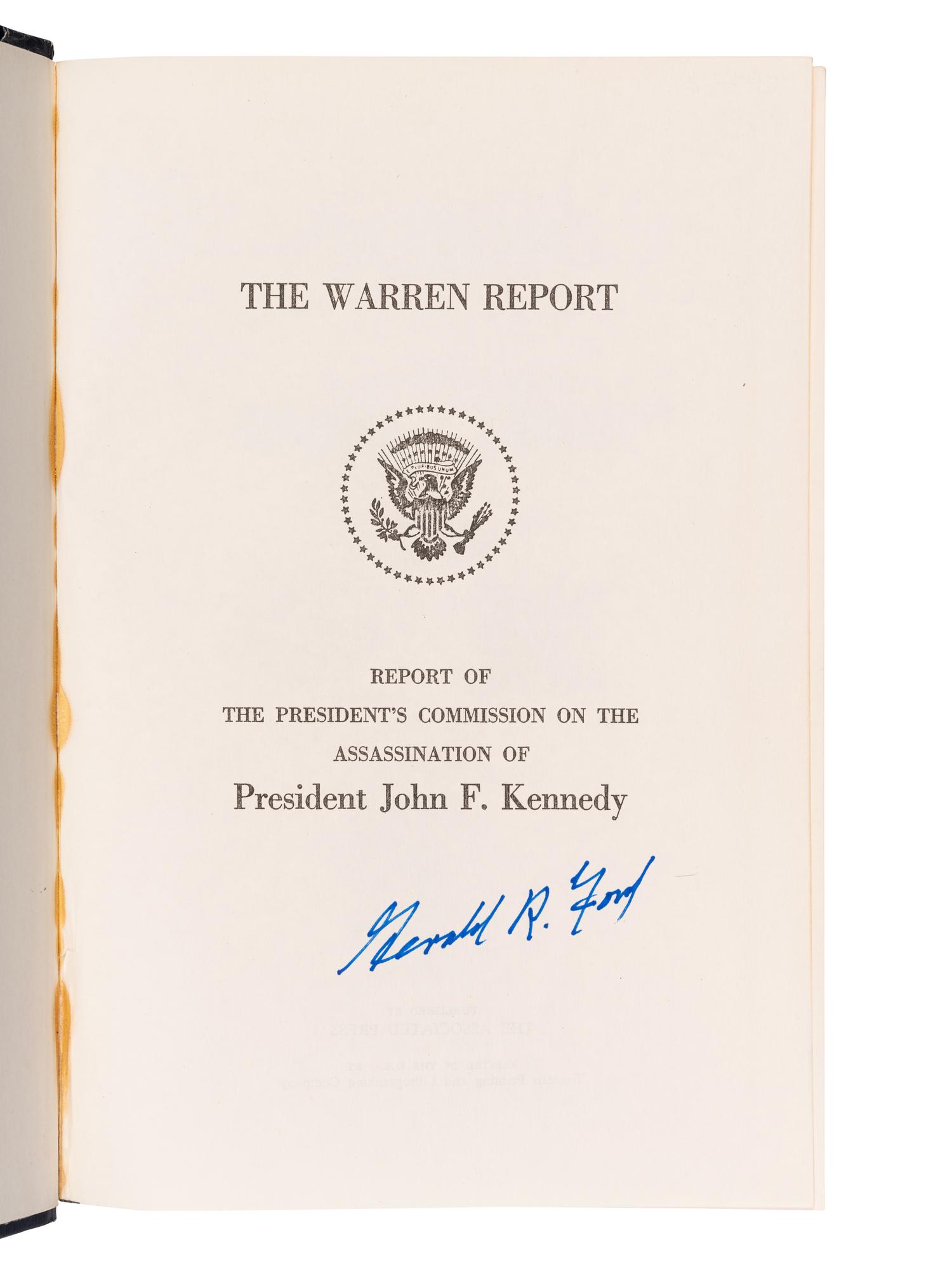 FORD, Gerald R. (1913-2006) and Chief Justice Earl WARREN (1891-1974). The Warren Report. Report of the President’s Commission on the Assassination of President John F. Kennedy . [Washington, D.C.?]: The Associated Press, [1964].
