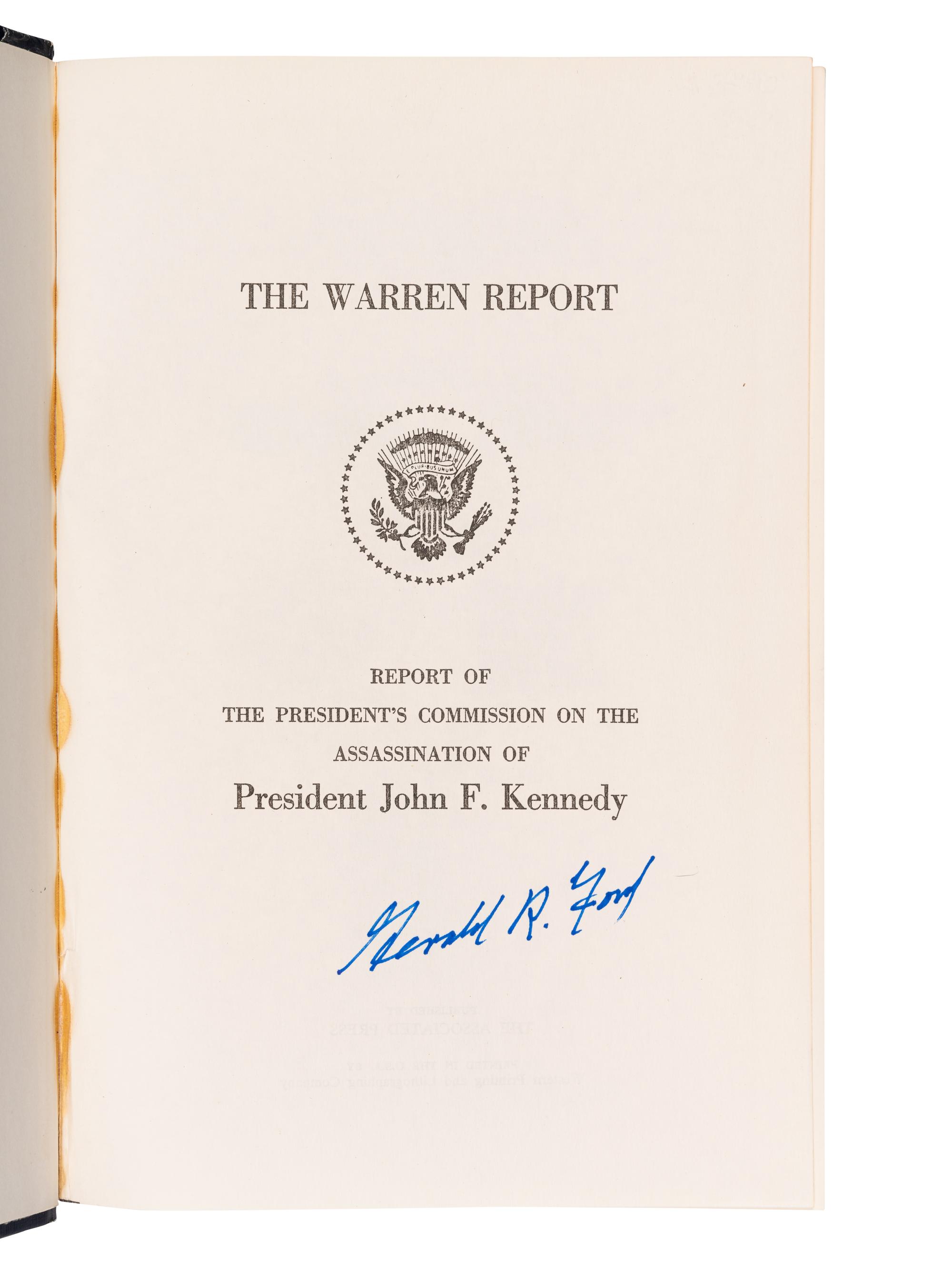 FORD, Gerald R. (1913-2006) and Chief Justice Earl WARREN (1891-1974). The Warren Report. Report of the President’s Commission on the Assassination of President John F. Kennedy . [Washington, D.C.?]: The Associated Press, [1964].