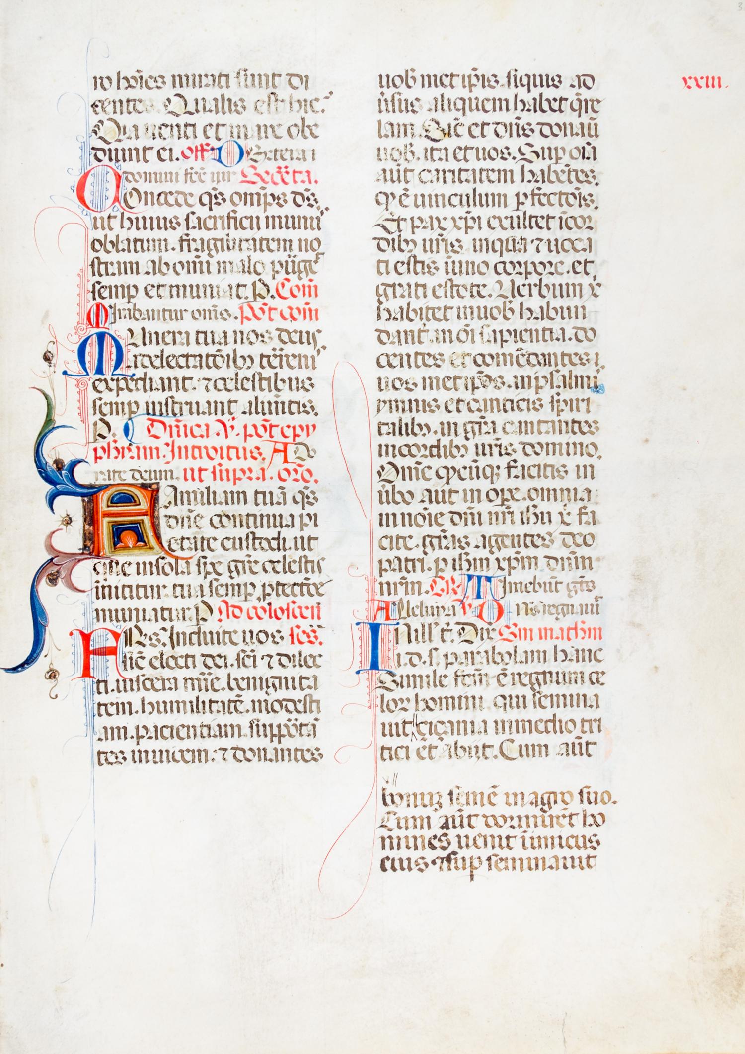 (ILLUMINATED MANUSCRIPT) One illuminated manuscript leaf. 15th century.