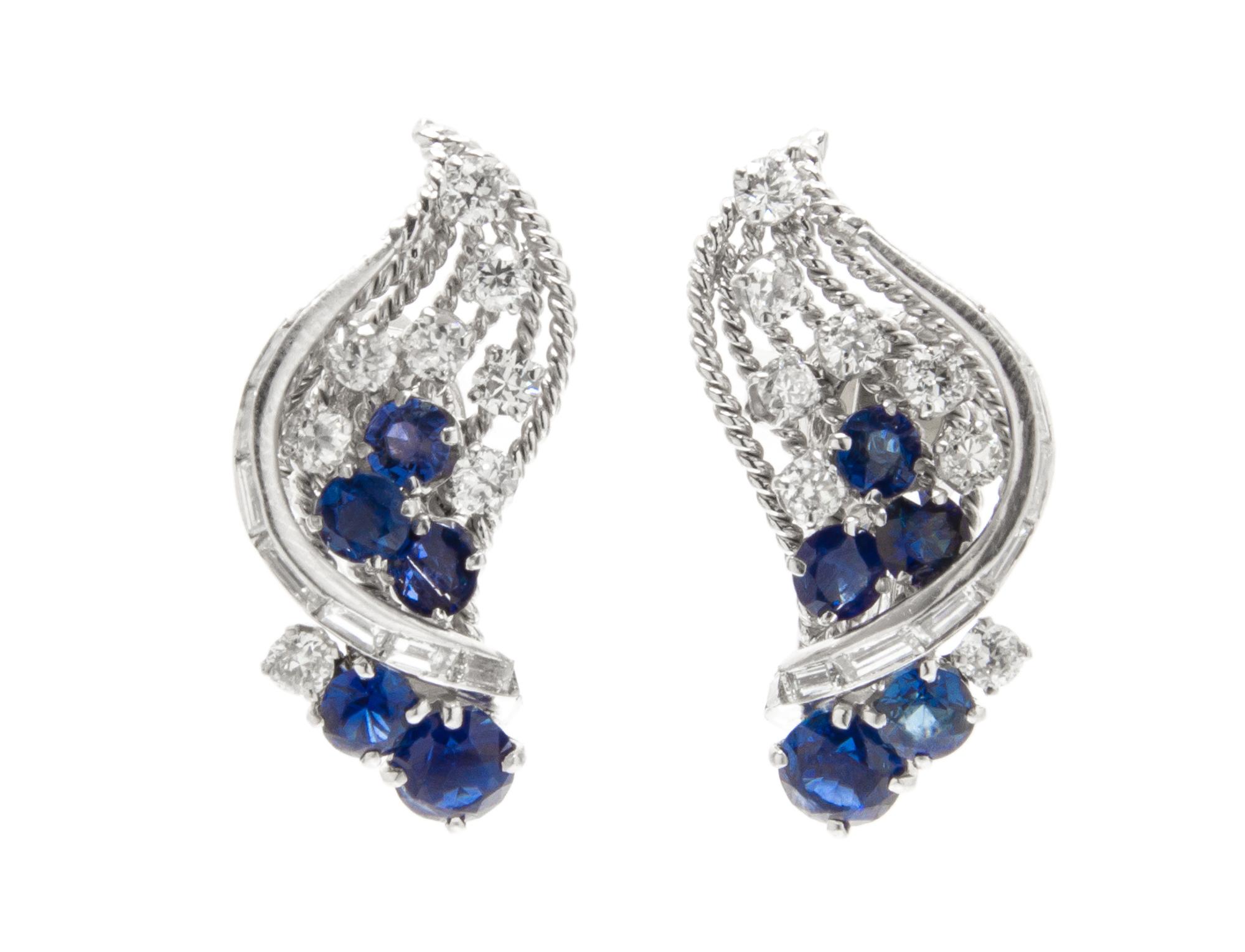 A Pair of Platinum, Sapphire and Diamond Earclips, David Webb, Circa 1950, 9.60 dwts.