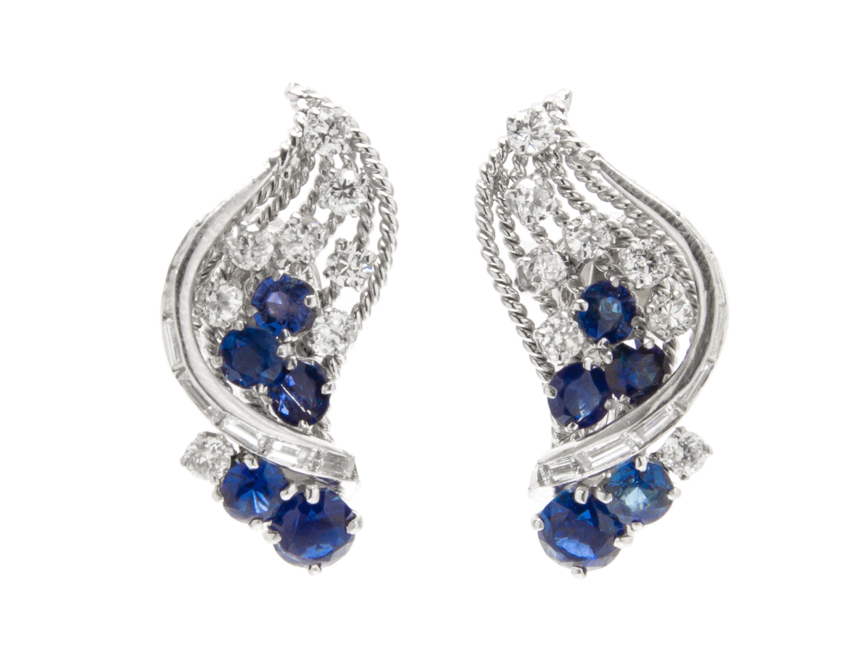 A Pair of Platinum, Sapphire and Diamond Earclips, David Webb, Circa 1950, 9.60 dwts.