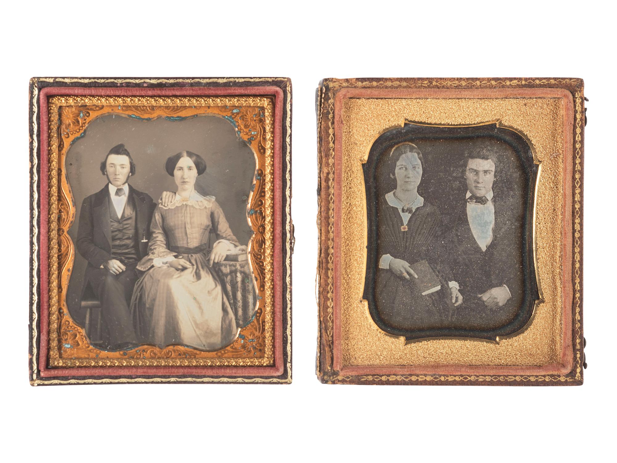 [EARLY PHOTOGRAPHY]. 10 sixth plate daguerreotypes featuring groups of people posed with books and cased images.