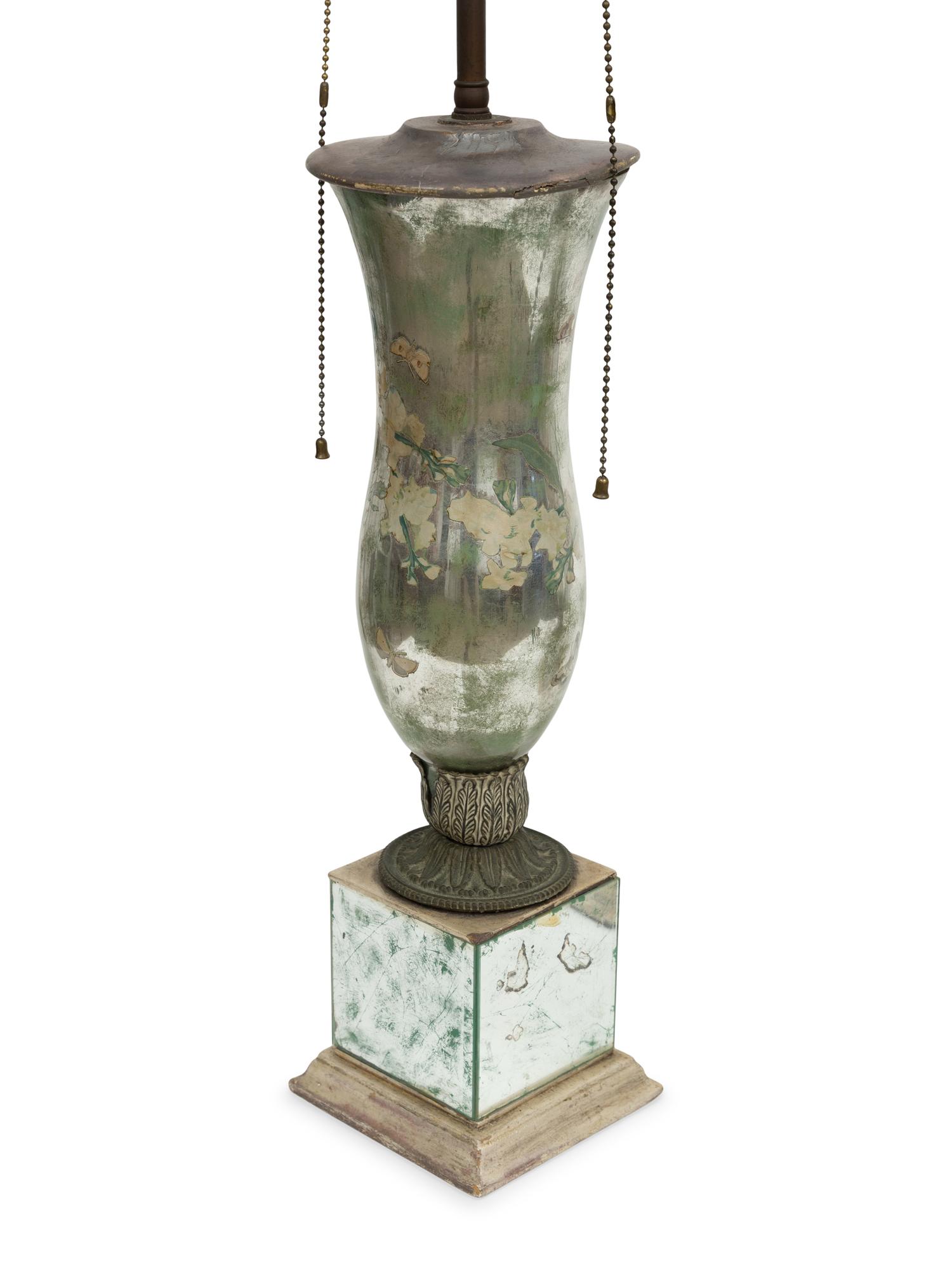 A Pair of French Urn-Form Verre Eglomise Table Lamps