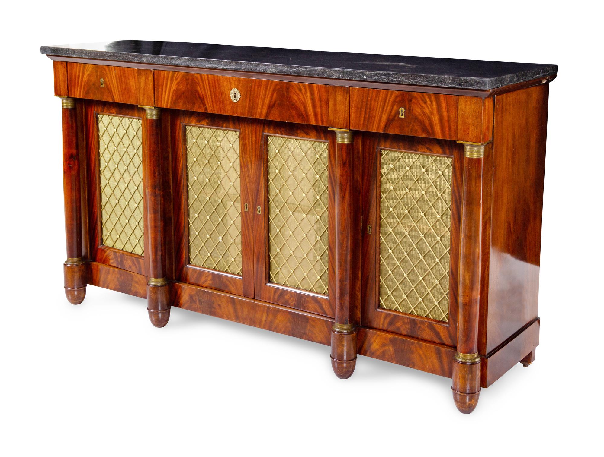 An Empire Style Figured Mahogany Marble-Top Server