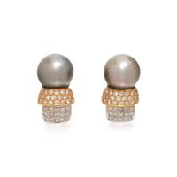 BICOLOR GOLD, TAHITIAN CULTURED PEARL AND DIAMOND CLIP EARRINGS