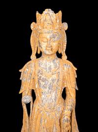 A Chinese Carved Stone Standing Guanyin Figure